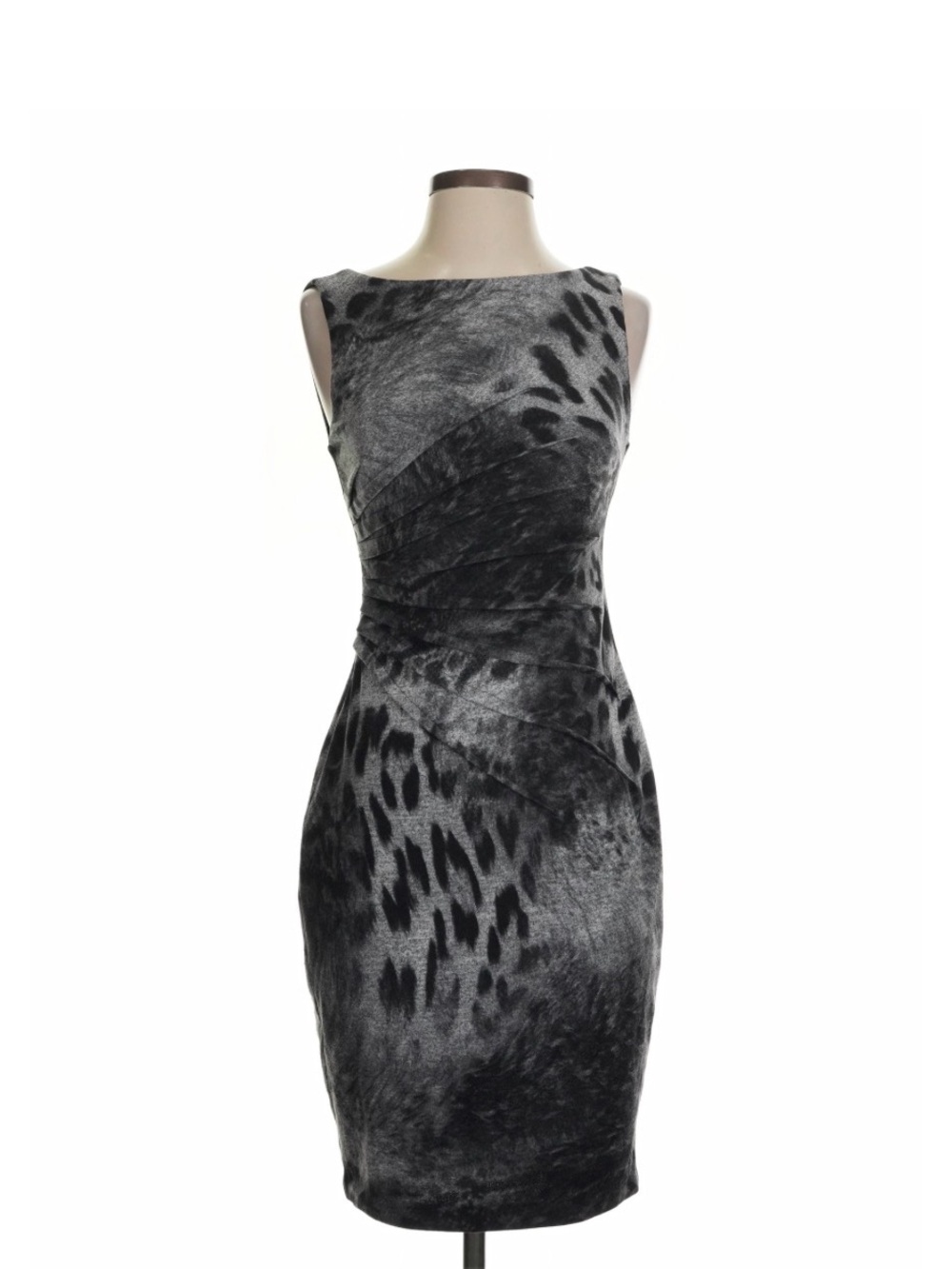 Cache Sleeveless Charcoal Gray leopard print Midi Dress